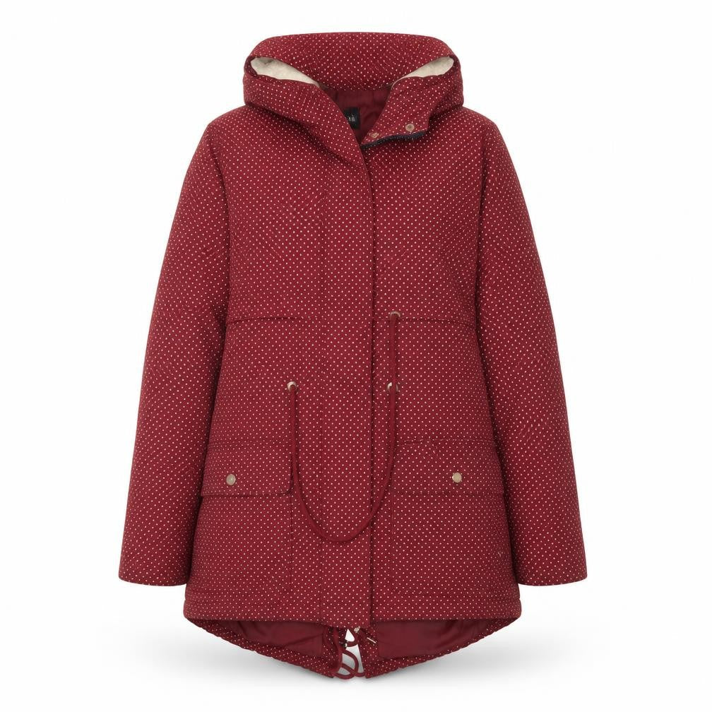 B. YOU Womens Red Polka Dot  Overcoat Coat Size 12