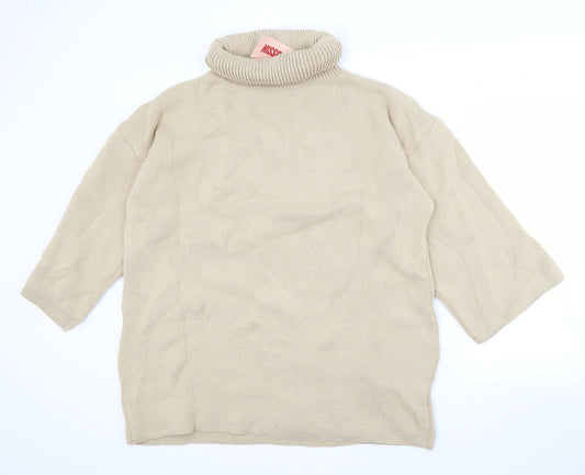 Misspap Womens Beige Roll Neck  Acrylic Pullover Jumper Size L