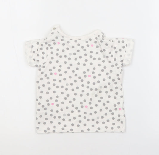 NEXT Girls White Spotted Cotton Basic T-Shirt Size 6-9 Months Crew Neck