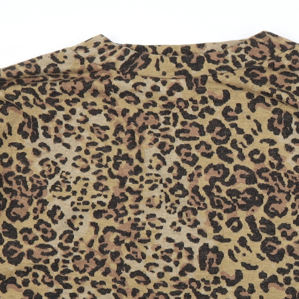 M&S Womens Brown Crew Neck Animal Print Polyester Pullover Jumper Size 14