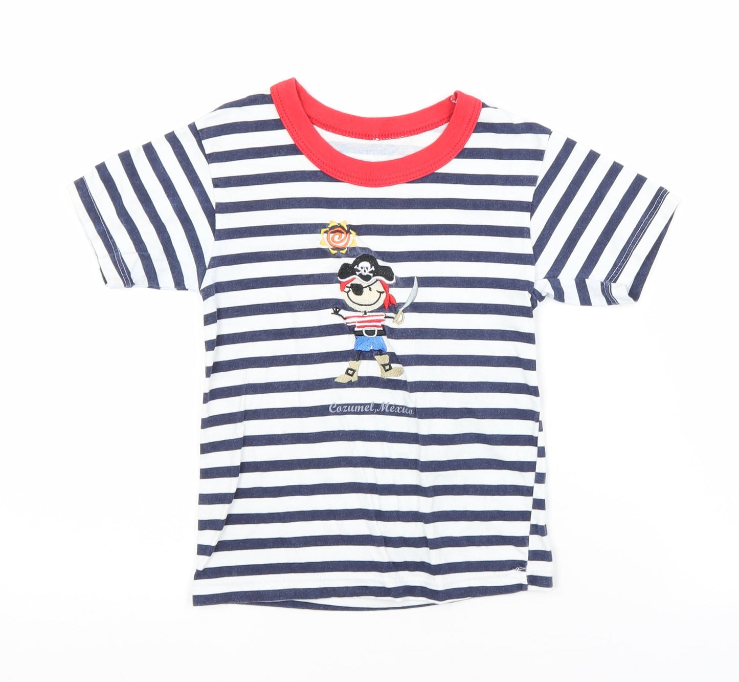 Preworn Boys Multicoloured Striped  Basic T-Shirt  Crew Neck