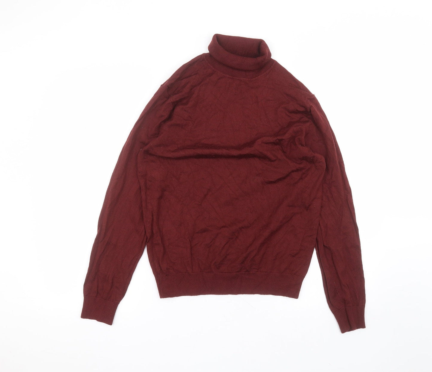 konzen Womens Red  Acrylic Basic T-Shirt Size L Roll Neck
