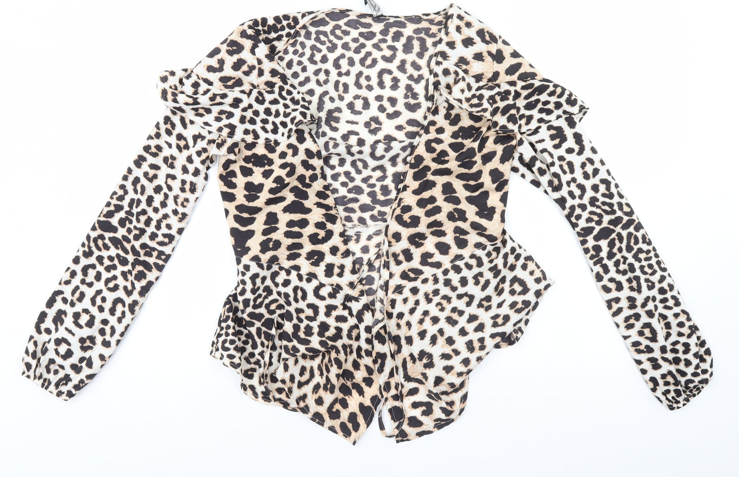 Preworn Womens Brown Animal Print Polyester Basic Blouse Size 8 Round Neck