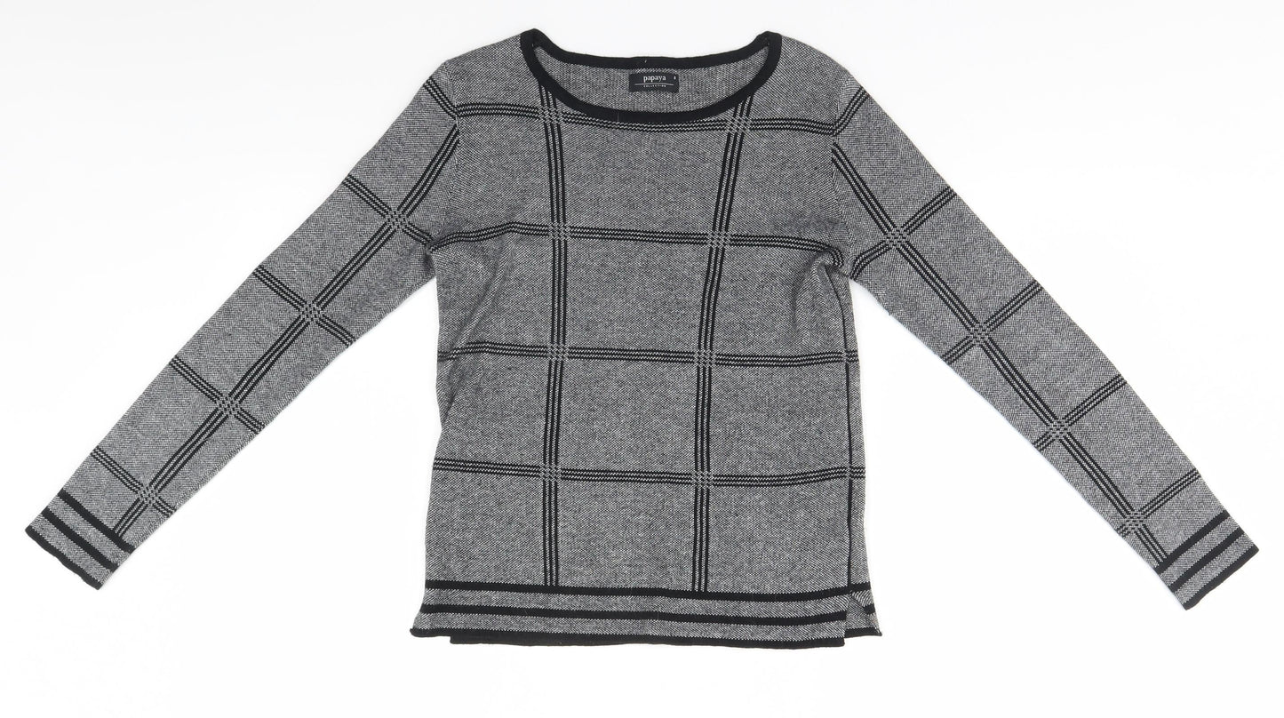 Papaya Womens Grey Round Neck  Acrylic Pullover Jumper Size 8
