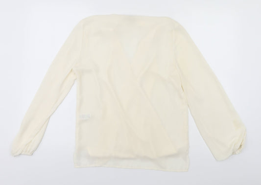 Papaya Womens Ivory  Polyester Basic T-Shirt Size 8 V-Neck