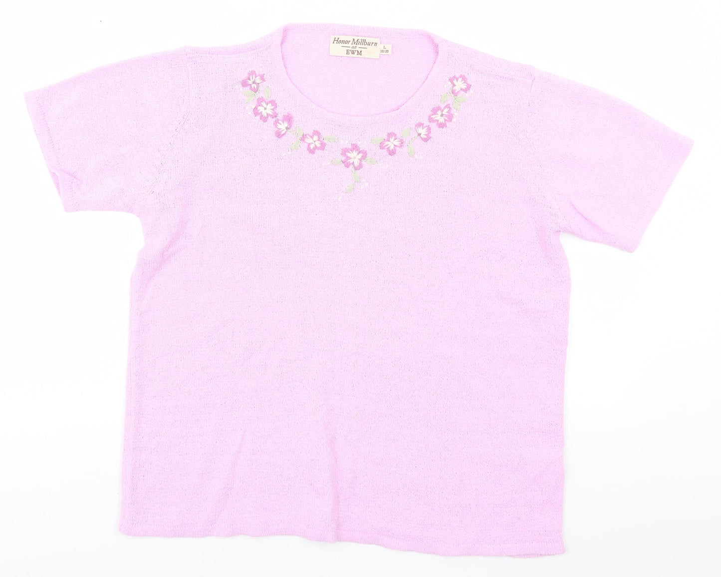 EWM Womens Pink Round Neck  Acrylic Pullover Jumper Size 18