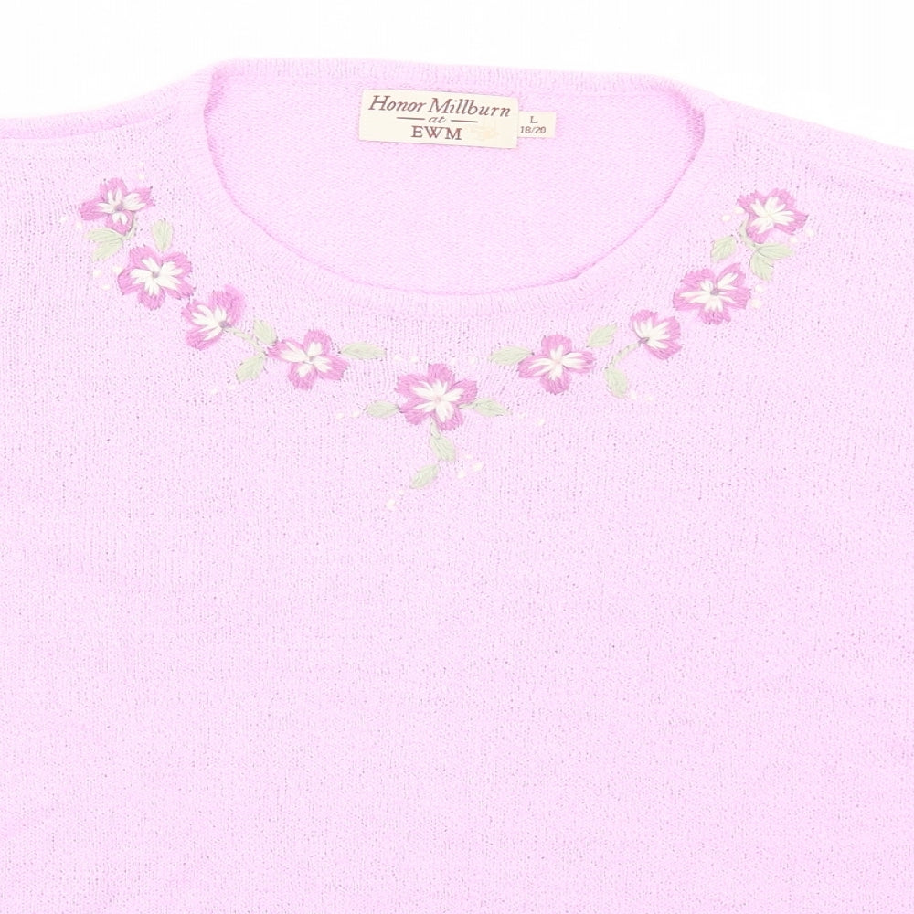 EWM Womens Pink Round Neck  Acrylic Pullover Jumper Size 18