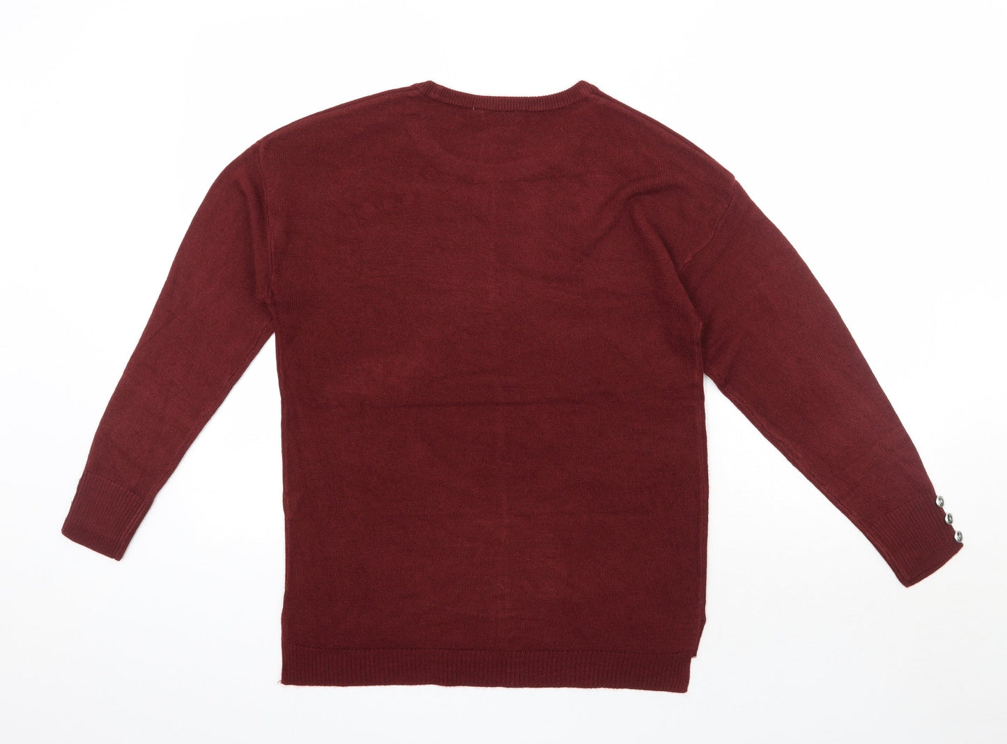 Pep and Co Womens Red Round Neck  Acrylic Pullover Jumper Size 10   - Button Sleeve Detail