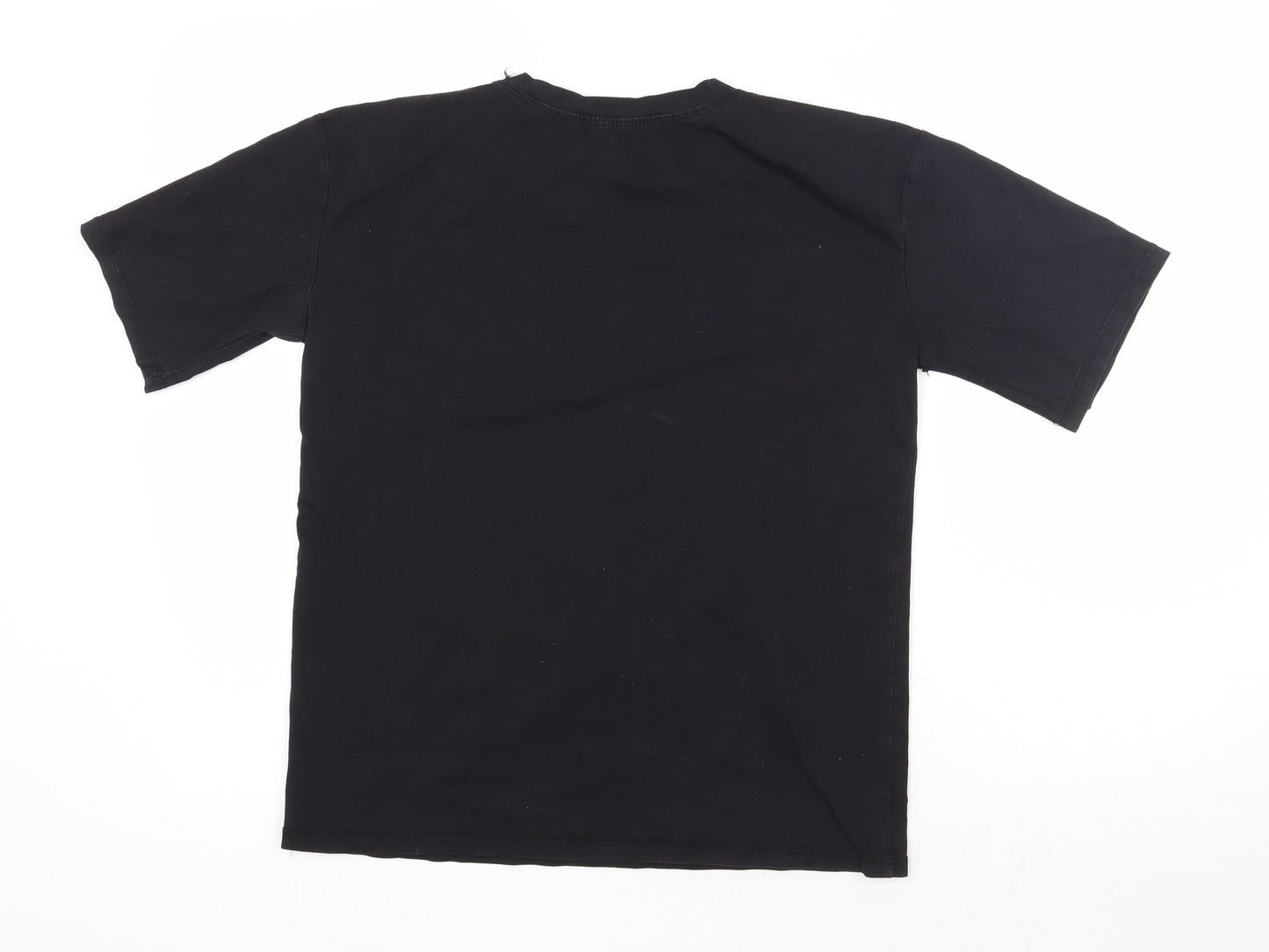 Preworn Womens Black  Cotton Basic T-Shirt Size S Round Neck - Rose Detail