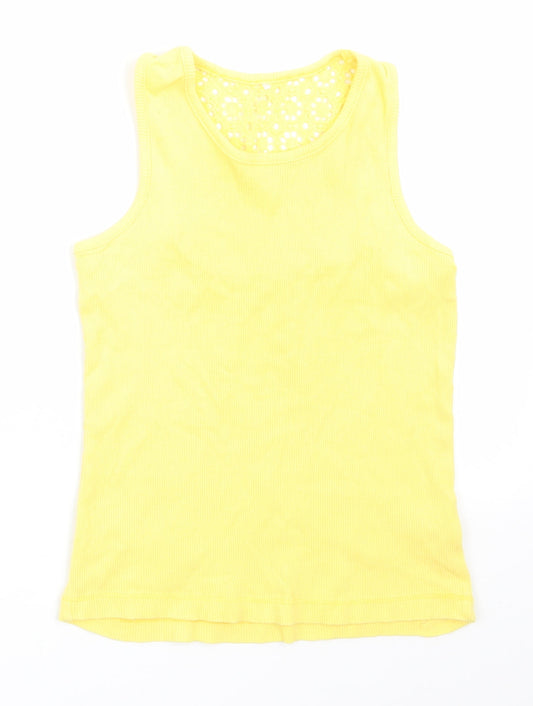 George Girls Yellow  Cotton Basic Tank Size 7-8 Years Round Neck  - Back lace insert