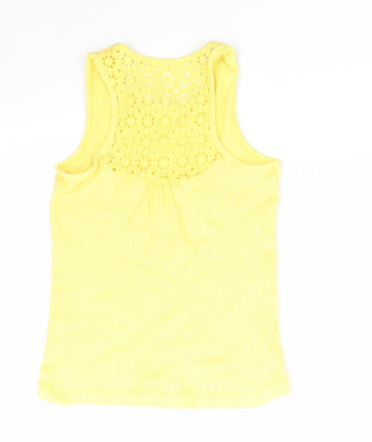 George Girls Yellow  Cotton Basic Tank Size 7-8 Years Round Neck  - Back lace insert