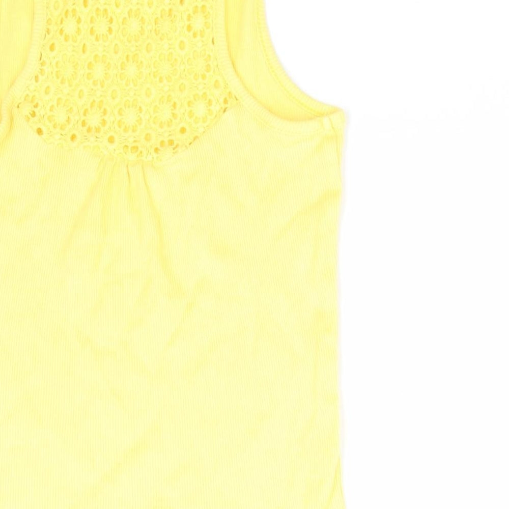 George Girls Yellow  Cotton Basic Tank Size 7-8 Years Round Neck  - Back lace insert