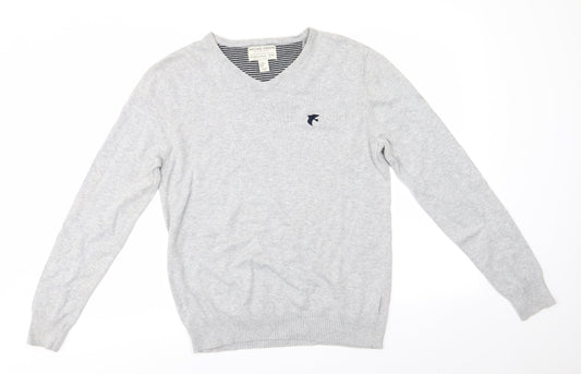 Racing Green Mens Grey V-Neck  Cotton Pullover Jumper Size M   - Pale Grey Bird Graphic