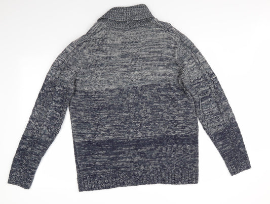 Cedar Wood State Mens Blue Collared   Pullover Jumper Size M   - Fade to Blue Teal Grey Mix