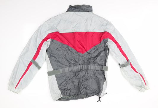 Crane Road Mens Grey Striped  Rain Coat Coat Size M   - Grey Red Colourblock Adjustable straps