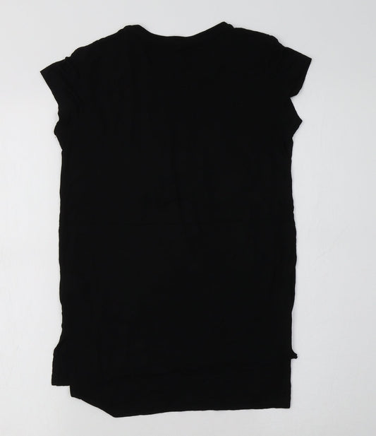 Primark Girls Black  Viscose Tunic T-Shirt Size 11-12 Years Crew Neck  - Heart