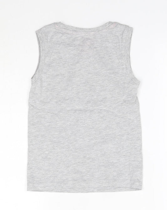 Matalan Girls Grey  Cotton Basic Tank Size 6 Years Round Neck