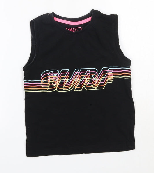 Matalan Girls Black  100% Cotton Basic Tank Size 6 Years Round Neck