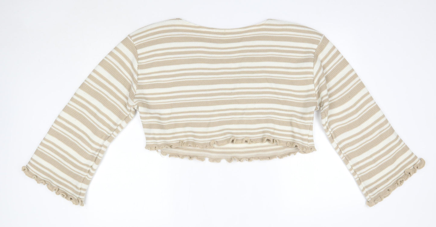 Nasty Gal Womens Brown Round Neck Striped Acrylic Pullover Jumper Size L