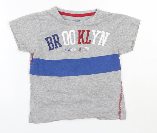 Matalan Boys Grey  Cotton Basic T-Shirt Size 5 Years Round Neck