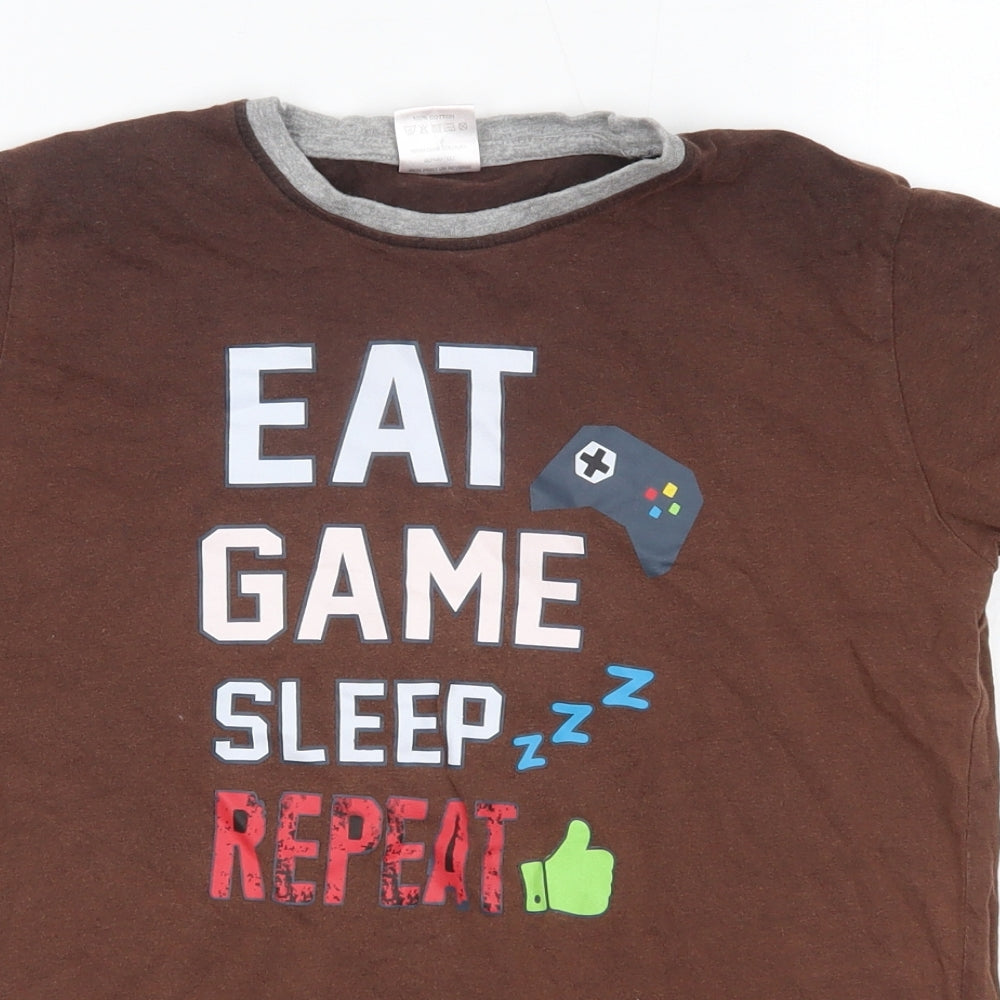 The Pyjama Factory Boys Brown  100% Cotton Basic T-Shirt Size 11-12 Years Round Neck