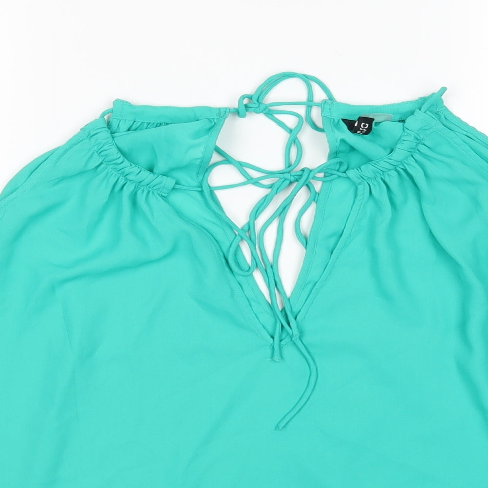 H&M Womens Green  Polyester Basic Blouse Size 8 V-Neck
