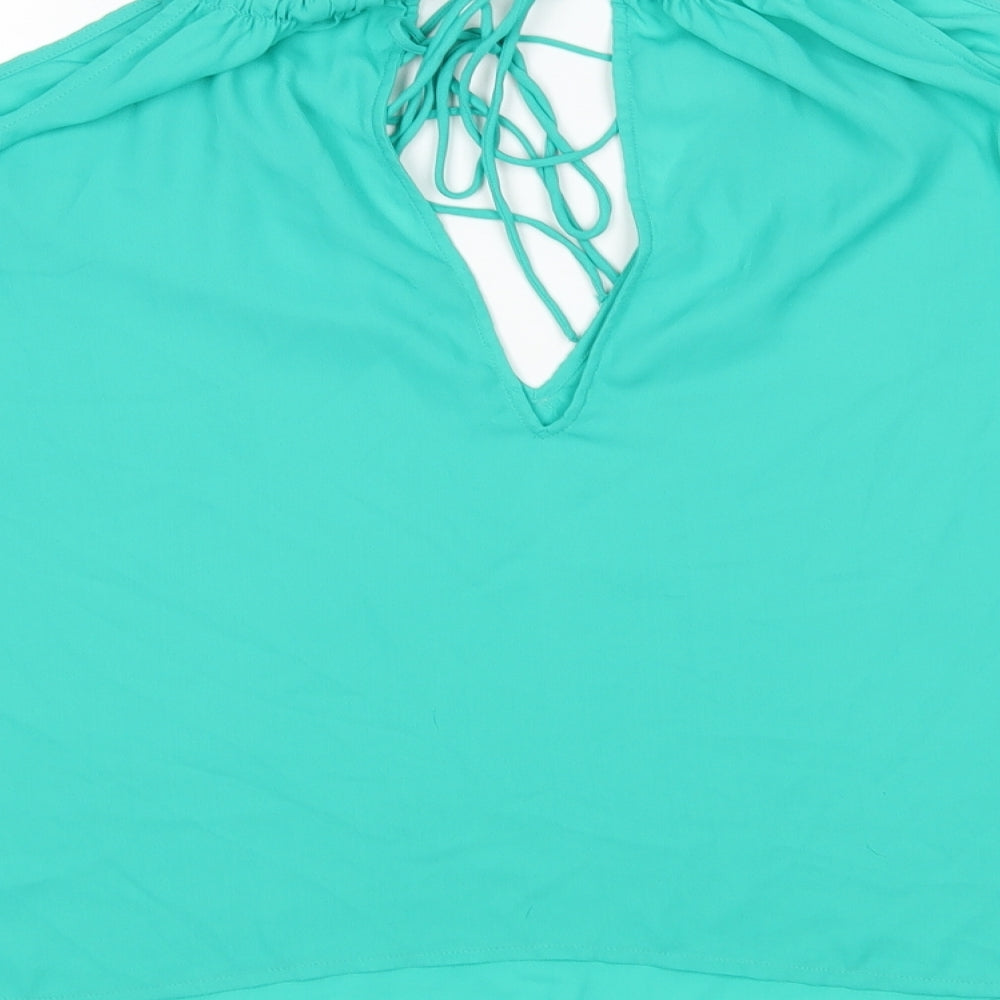 H&M Womens Green  Polyester Basic Blouse Size 8 V-Neck