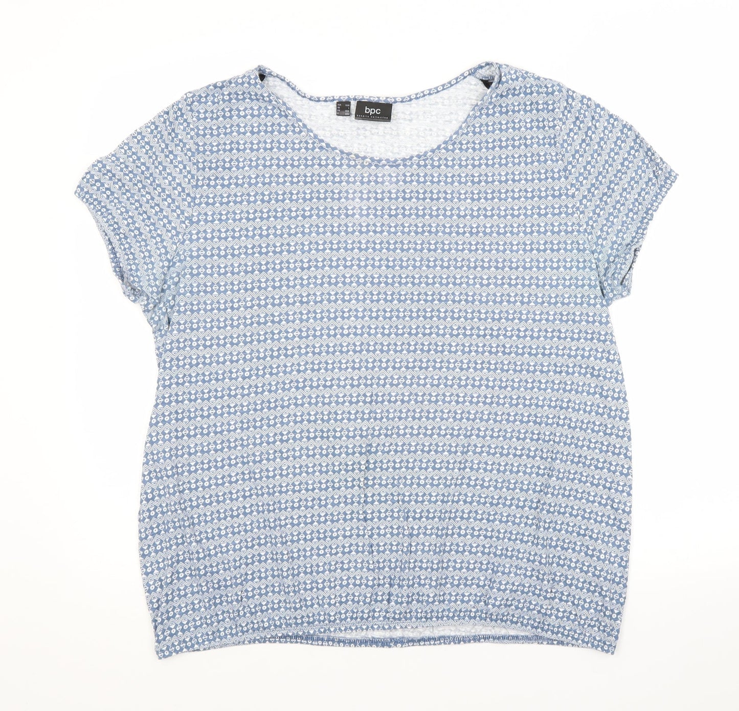BPC Womens Blue Argyle/Diamond Cotton Basic T-Shirt Size 16 Scoop Neck