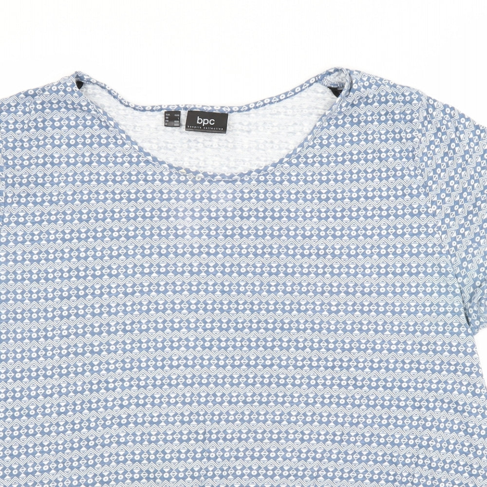 BPC Womens Blue Argyle/Diamond Cotton Basic T-Shirt Size 16 Scoop Neck