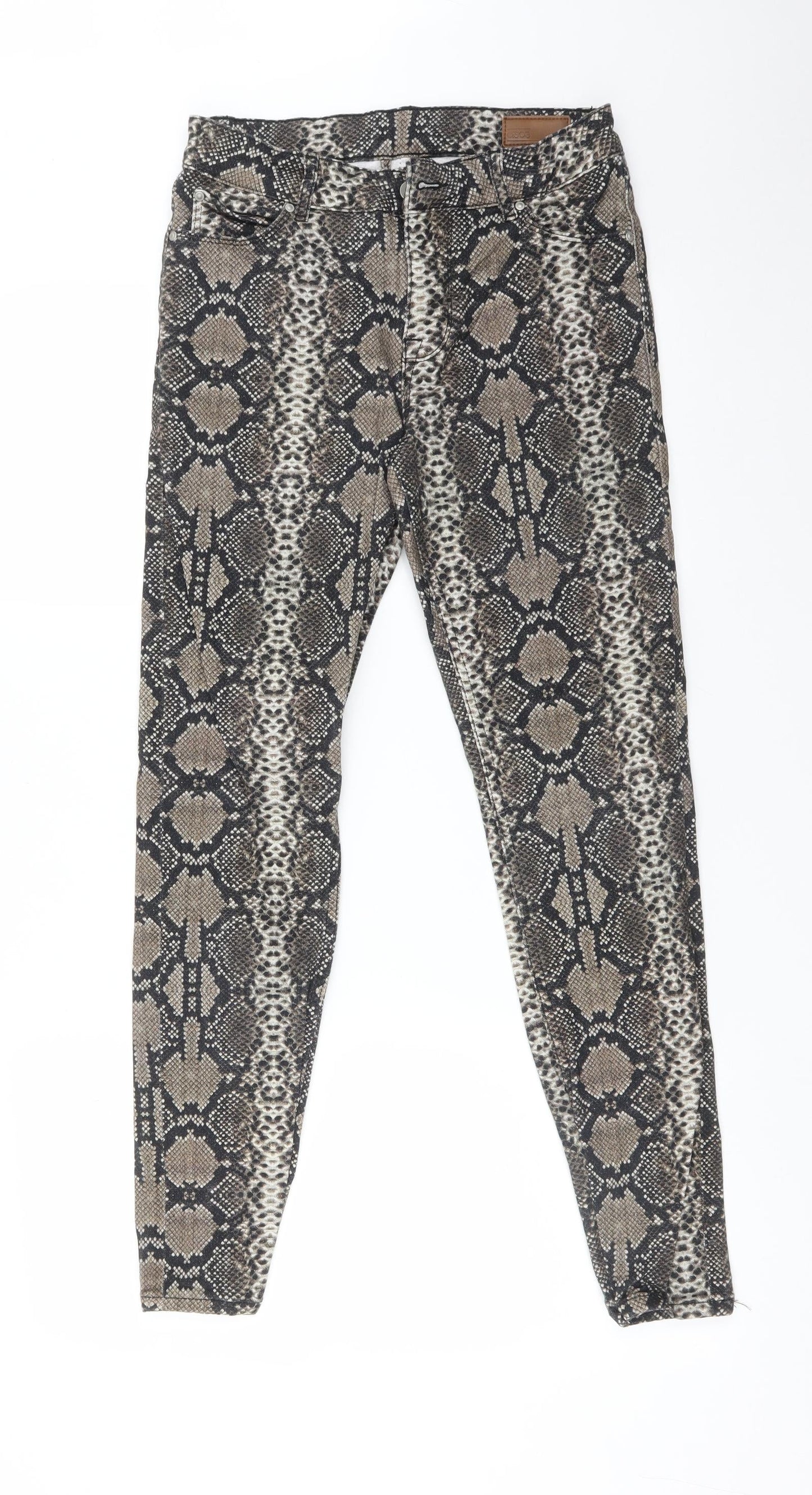 ASOS Womens Multicoloured Animal Print Cotton Skinny Jeans Size 28 L30 in Regular