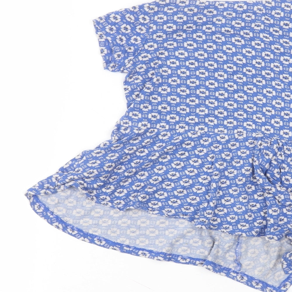 TU Girls Blue Floral Viscose A-Line  Size 3-4 Years  Round Neck