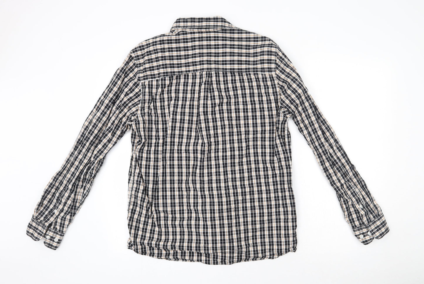 Easy Mens Black Check Cotton  Button-Up Size M Collared Button - Yellow