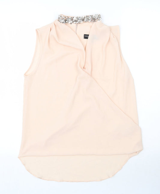 Dorothy Perkins Womens Beige  Polyester Tunic Tank Size 10 High Neck - Drop Back
