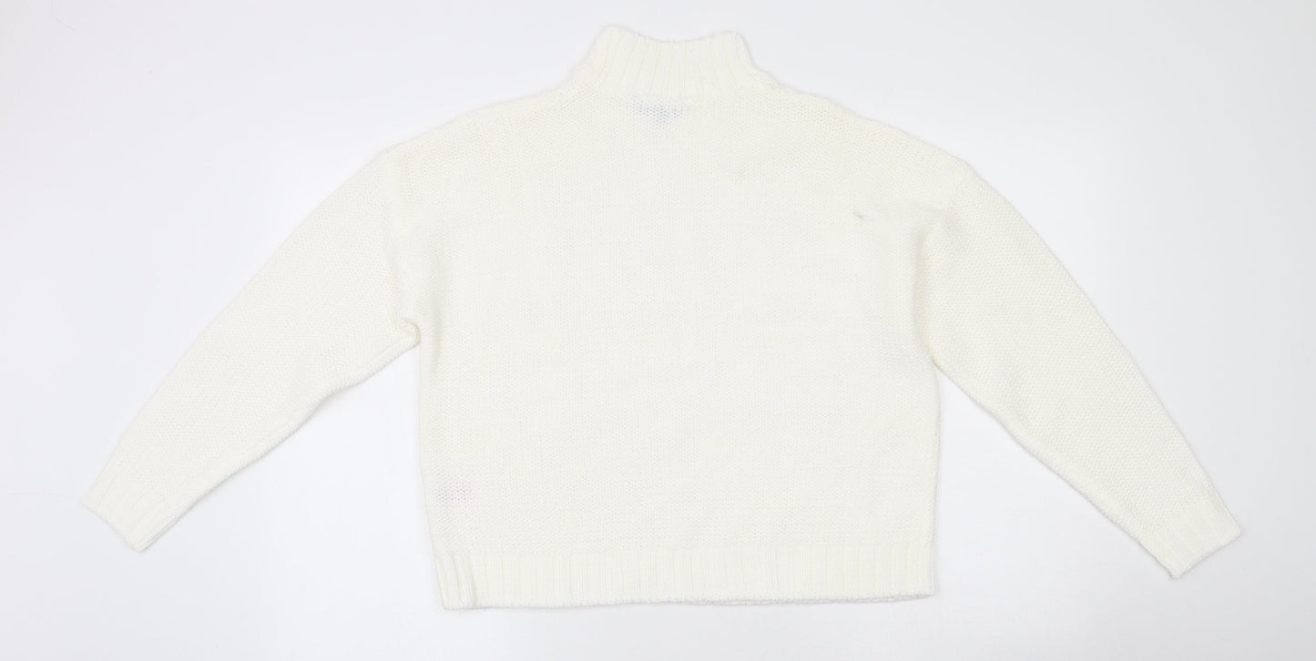 Peacocks Womens Beige High Neck  Acrylic Henley Jumper Size S