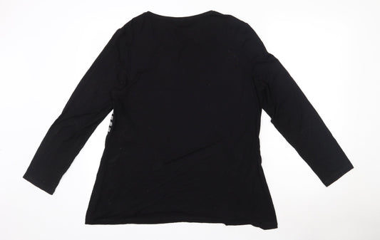 CHIANTI Womens Black Striped  Basic T-Shirt Size 16 Round Neck - Zip Detail