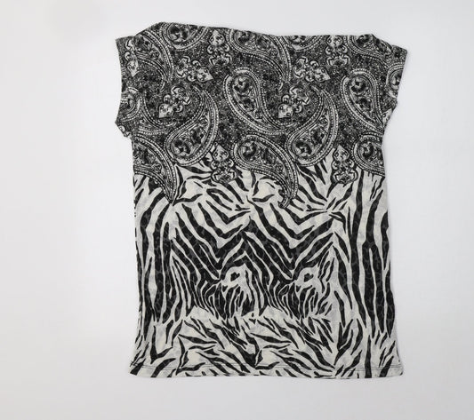 River Island Womens Black Paisley Polyester Basic Blouse Size 8 Crew Neck