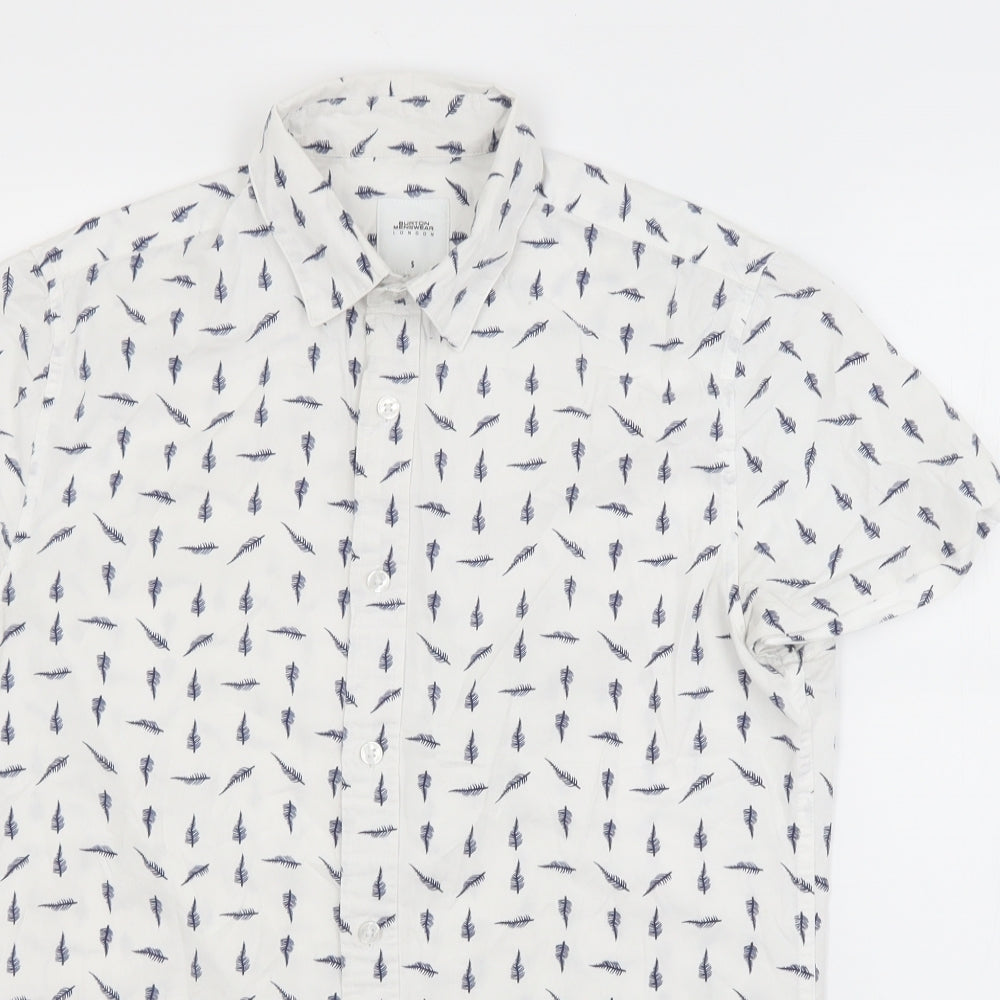 Burton Mens White Floral Cotton  Button-Up Size S Collared