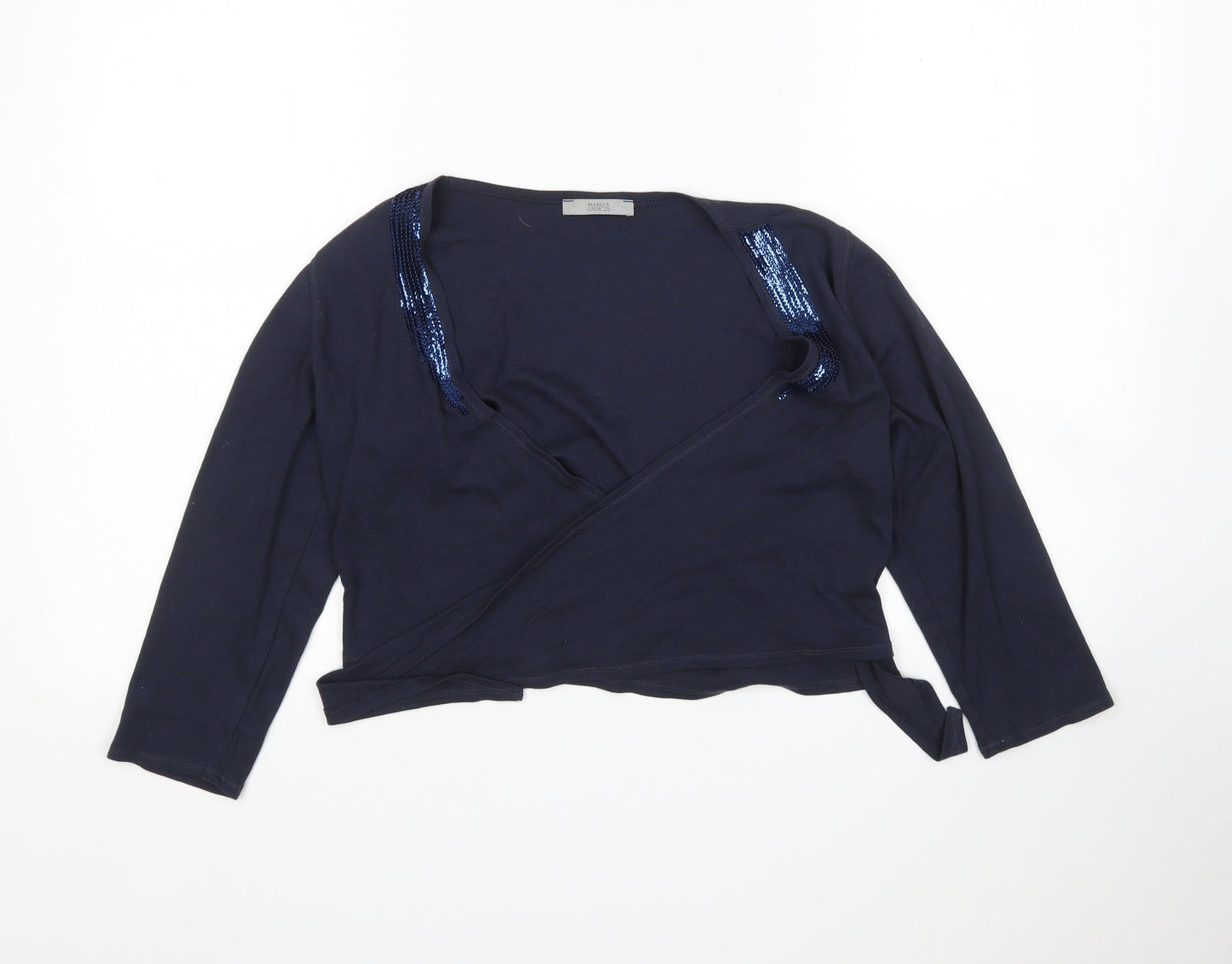 M&S Womens Blue V-Neck  Cotton Cardigan Jumper Size 10