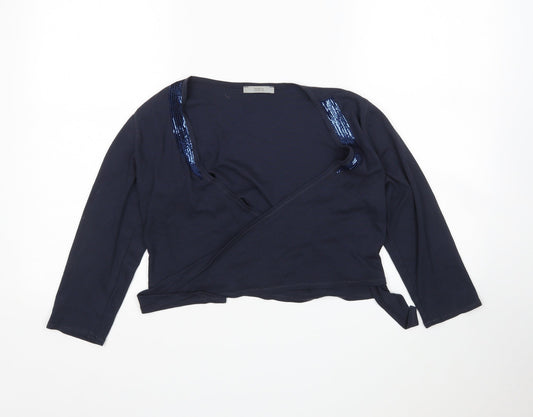 M&S Womens Blue V-Neck  Cotton Cardigan Jumper Size 10