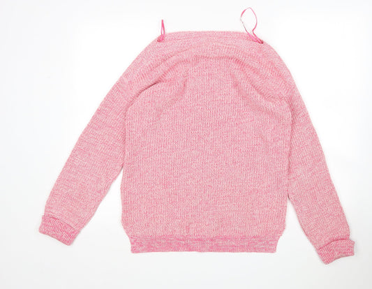 M&S Womens Pink Boat Neck  Cotton Pullover Jumper Size M