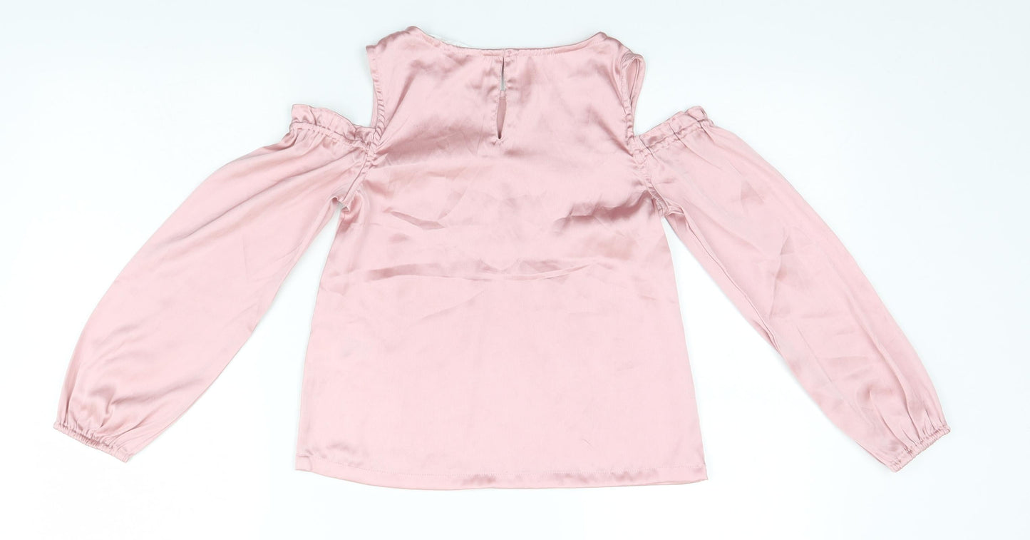 H&M Girls Pink  Polyester Basic T-Shirt Size 10-11 Years Round Neck