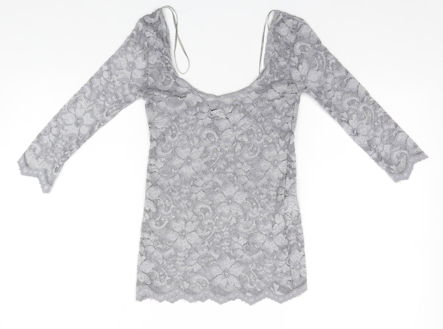 New Look Womens Silver  Nylon Basic T-Shirt Size 10 Round Neck