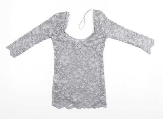 New Look Womens Silver  Nylon Basic T-Shirt Size 10 Round Neck