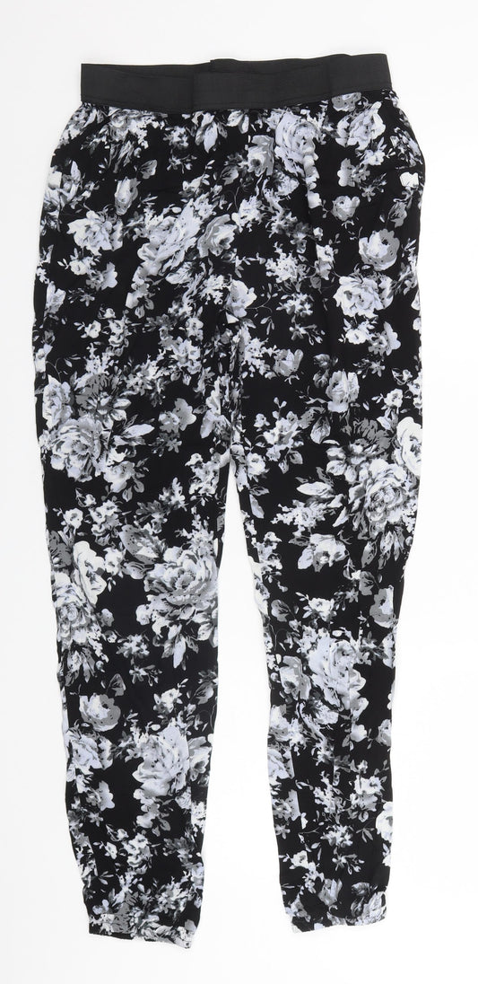 Select Womens Black Floral Viscose Trousers  Size 12 L28 in Regular
