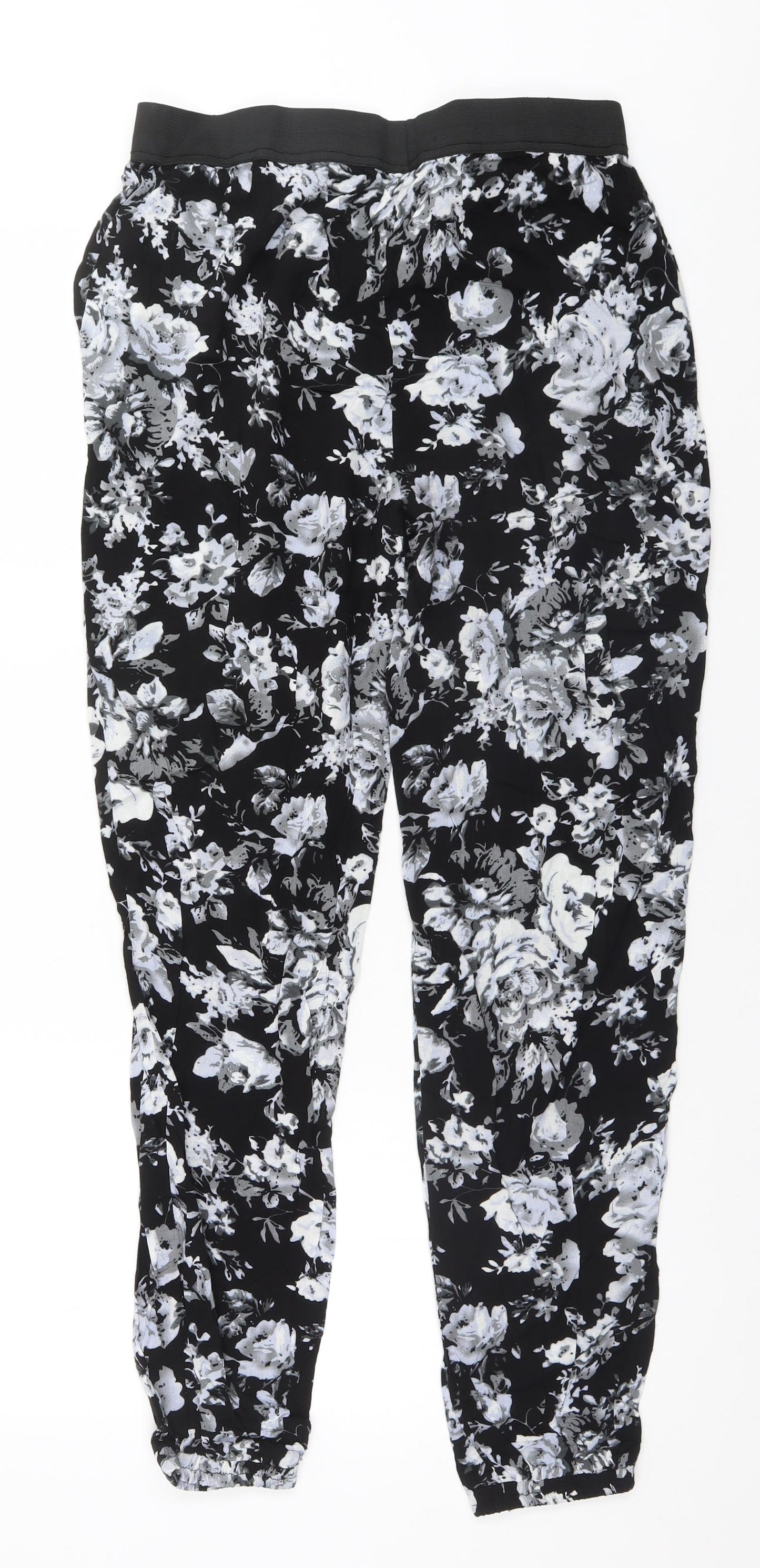 Select Womens Black Floral Viscose Trousers  Size 12 L28 in Regular