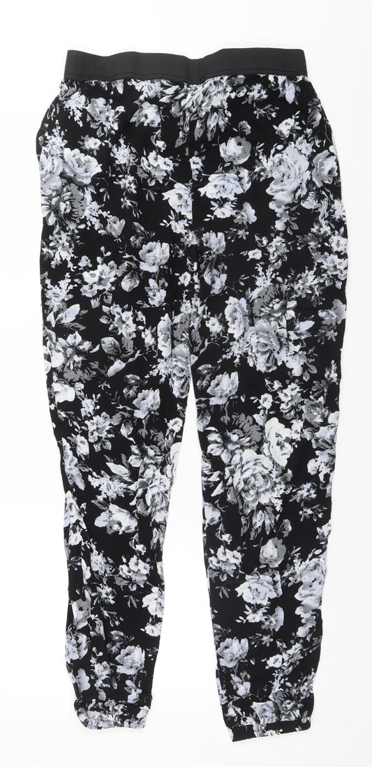 Select Womens Black Floral Viscose Trousers  Size 12 L28 in Regular