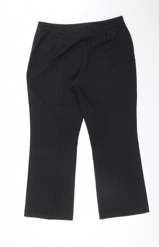 BHS Womens Black Striped Polyester Dress Pants Trousers Size 16 L30 in Regular
