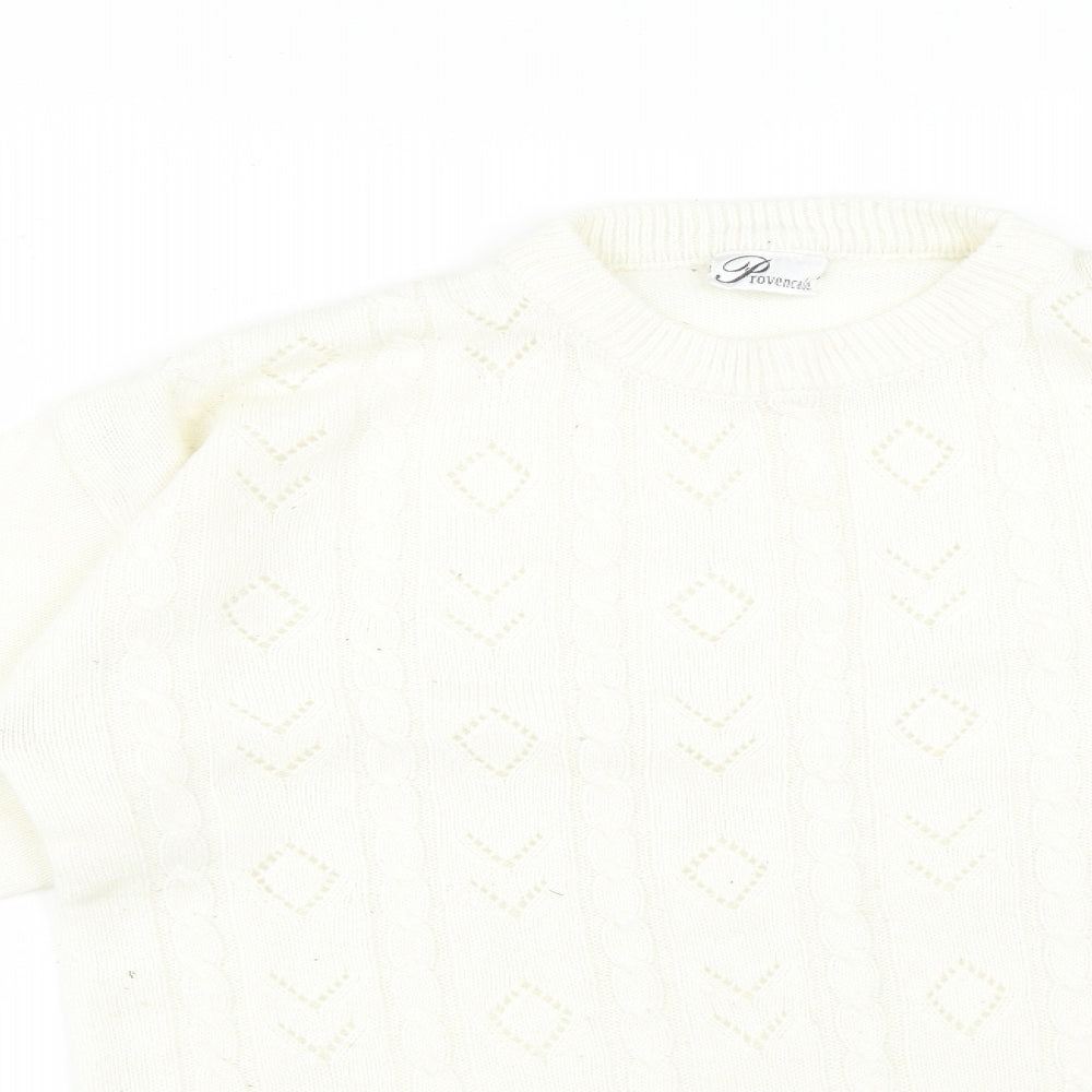 PROVENCALE Womens White Striped Acrylic Pullover Sweatshirt Size 16