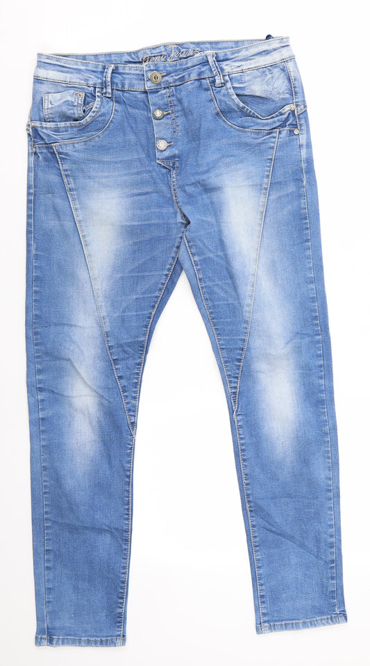 Iteno Jeans Womens Blue  Cotton Straight Jeans Size 4 L27.5 in Regular  - Diagonal Seam Detail Individual style buttons