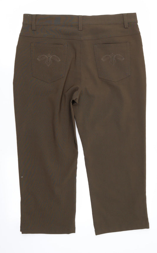 Biaggini Womens Green  Polyester Cropped Trousers Size 16 L22 in Regular  - Dark Olive Green